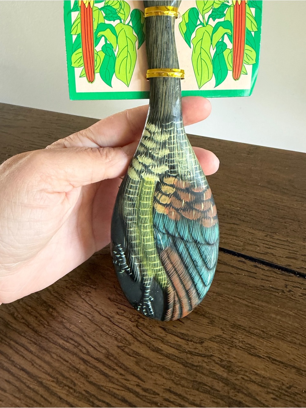 Wild! Lacquer Painted Parrot and Duck Designer Hairbrush NEW Vintage - Picture 2 of 6